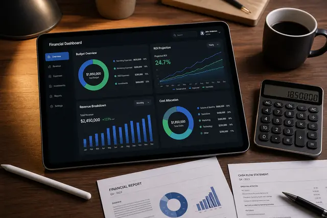 Tablette avec graphiques de budget et calculatrice